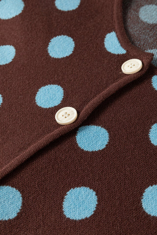 Brown Polka Dot Button Down Dropped Shoulder Shift Cardigan