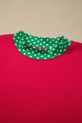 Burgundy Colorblock Polka Dot Contrast Trim Oversized Sweatshirt