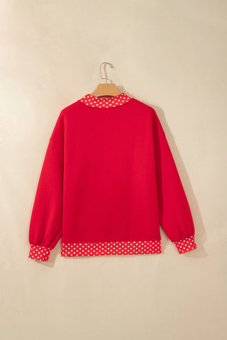 Dirty blue Polka Dot Letter Print Contrast Trim Mock Neck Sweatshirt