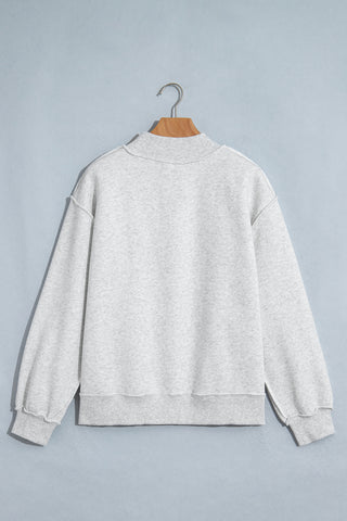 Gray WWJD Mixed Pattern Embroidered Patch Graphic Mock Neck Sweatshirt