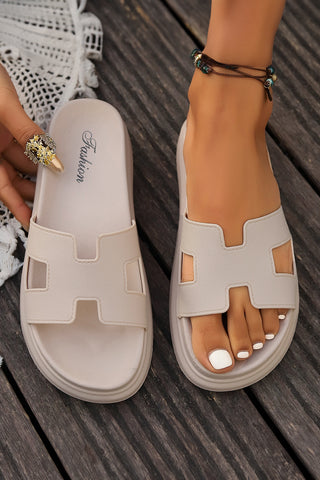 Beige Cutout Design Open Toe Platform Slippers (Run Small, Size Up), Dear-Lover Dropshipping - A Blissfully Beautiful Boutique