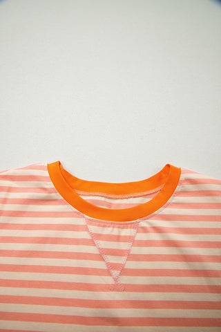 Pink Stripe Drop Shoulder T Shirt and Shorts Plus Size Summer Set, Dear-Lover Dropshipping - A Blissfully Beautiful Boutique