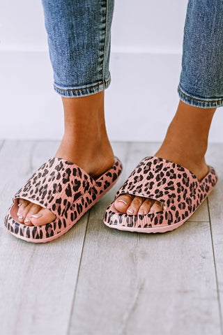 Pink Leopard Print Thick Sole Slip On Slippers, Dear-Lover Dropshipping - A Blissfully Beautiful Boutique