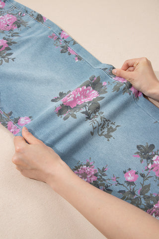 Sky Blue Garden Floral Print Bootcut Jeans, Dear-Lover Dropshipping - A Blissfully Beautiful Boutique