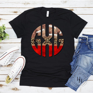 Football Leopard Red Monogram Graphic Tee, Merch Girls - A Blissfully Beautiful Boutique