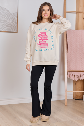 Cool Girls Read Books Cream Graphic Sweatshirt
