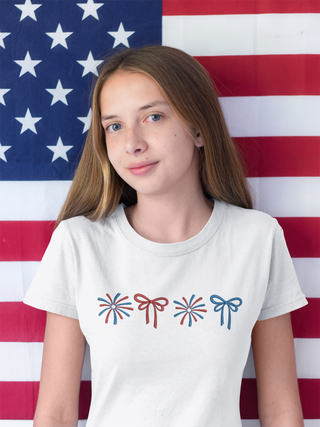 Coquette Bows and Fireworks Embroidered Shirt | QUICK SHIP, Merch Girls - A Blissfully Beautiful Boutique