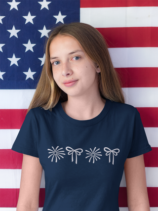 Coquette Bows and Fireworks Embroidered Shirt | QUICK SHIP, Merch Girls - A Blissfully Beautiful Boutique