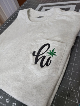 "hi" Gildan Ultra Cotton Embroidered Pocket Tee, Merch Girls - A Blissfully Beautiful Boutique