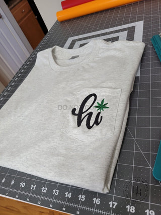"hi" Gildan Ultra Cotton Embroidered Pocket Tee, Merch Girls - A Blissfully Beautiful Boutique