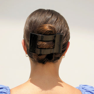 Jet Black Large Flat Rectangle Hair Clip, TELETIES - A Blissfully Beautiful Boutique