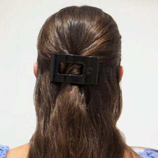 Jet Black Small Flat Rectangle Hair Clip, TELETIES - A Blissfully Beautiful Boutique