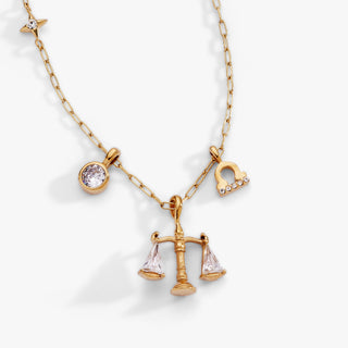 Libra Zodiac Charm Cluster Necklace