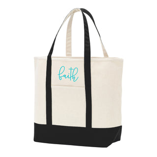 Faith Embroidered Black Everyday Tote