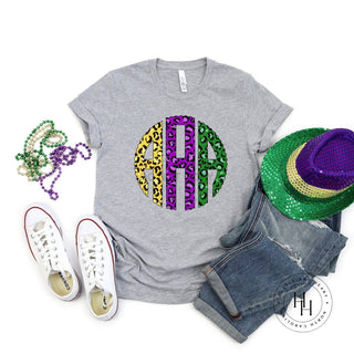 Mardi Gras Leopard Monogram Graphic Tee, Merch Girls - A Blissfully Beautiful Boutique
