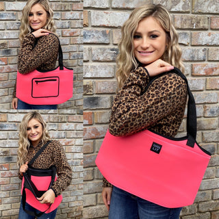 Neon Pink Neoprene Tote, Drink Handlers - A Blissfully Beautiful Boutique