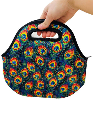Peacock Feathers Lunch Bag Tote, Drink Handlers - A Blissfully Beautiful Boutique