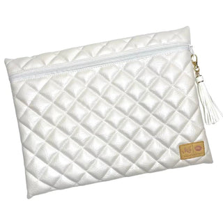 Makeup Junkie - Luxe Jumbo Quilted Ivory Pearl Zipper Pre-Order