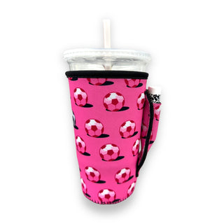 Pink Soccer 20oz Large Coffee / Tea / Tumbler Handler™, Drink Handlers - A Blissfully Beautiful Boutique