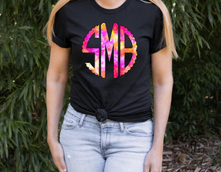Pink/Orange Swirl Monogram Graphic Tee, Merch Girls - A Blissfully Beautiful Boutique