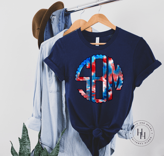 Red White Blue Tie Dye Monogram Graphic Tee, Merch Girls - A Blissfully Beautiful Boutique