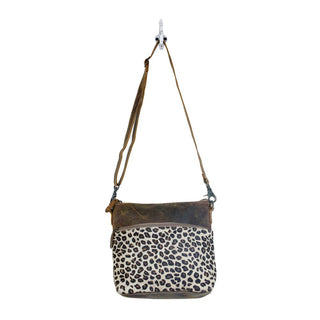 Myra Feline Hairon Leather Crossbody Bag Suede Finish, Leopard Print Front, Adjustable Strap for Everyday Chic, Myra USA - A Blissfully Beautiful Boutique