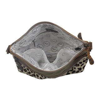 Myra Feline Hairon Leather Crossbody Bag Suede Finish, Leopard Print Front, Adjustable Strap for Everyday Chic, Myra USA - A Blissfully Beautiful Boutique