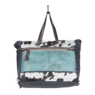 Myra Sea Grass Hair-On Leather Tote - Spacious Cowhide Bag with Embossed Front Pocket for Everyday Elegance, Myra USA - A Blissfully Beautiful Boutique