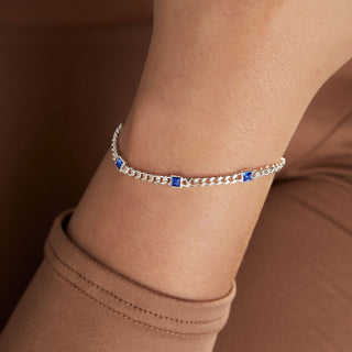 September Birthstone Sapphire Curb Chain Bracelet