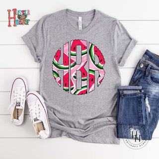 Scalloped Watermelon Monogram Graphic Tee, Merch Girls - A Blissfully Beautiful Boutique