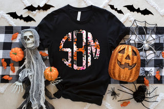 Spooky Halloween Pink brushstroke Monogram Graphic Tee, Merch Girls - A Blissfully Beautiful Boutique