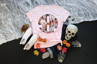Spooky Halloween Pink brushstroke Monogram Graphic Tee, Merch Girls - A Blissfully Beautiful Boutique