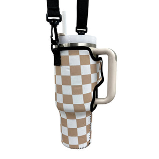 Tan Checkers 40oz Tumbler With Handle Sleeve