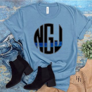 Thin Blue Line Monogram Graphic Tee, Merch Girls - A Blissfully Beautiful Boutique