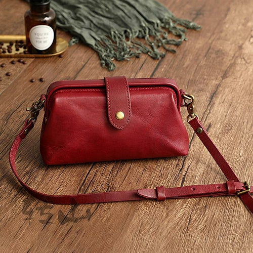 MJ Women Leather Messenger Bag Wide Shoulder Strap Female Retro