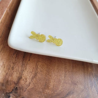 Glitter Bunny Studs - Yellow