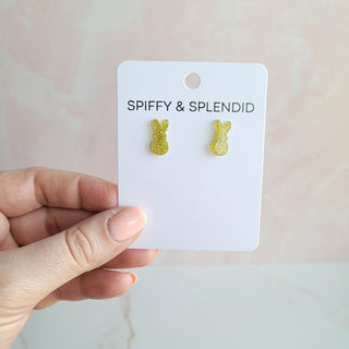 Glitter Bunny Studs - Yellow