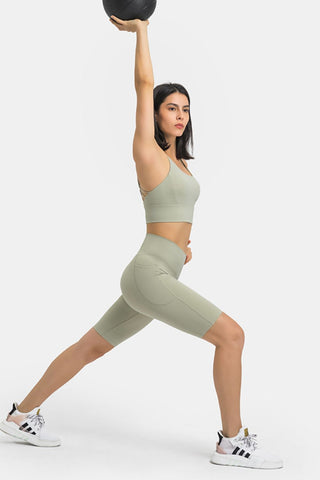 High Waist Biker Shorts with Pockets, Trendsi - A Blissfully Beautiful Boutique