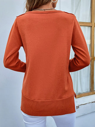 Exposed Seam Slit High-Low Knit Top, Trendsi - A Blissfully Beautiful Boutique