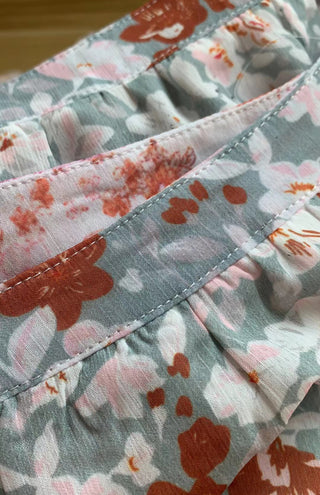 V-Neck Lantern Sleeve Curved Pendant Floral Print Chiffon Top, kakaclo - A Blissfully Beautiful Boutique