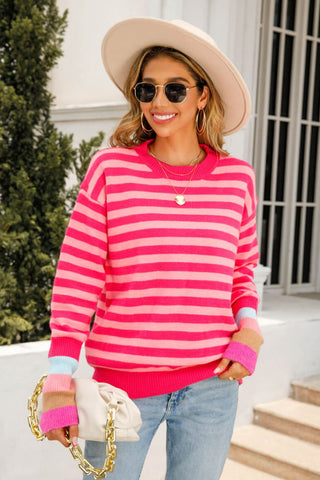 Warm Spice Striped Round Neck Sweater, Trendsi - A Blissfully Beautiful Boutique