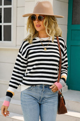 Warm Spice Striped Round Neck Sweater, Trendsi - A Blissfully Beautiful Boutique