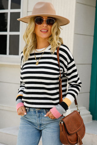 Warm Spice Striped Round Neck Sweater, Trendsi - A Blissfully Beautiful Boutique