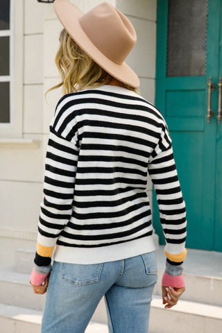 Warm Spice Striped Round Neck Sweater, Trendsi - A Blissfully Beautiful Boutique