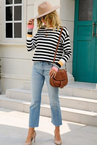 Warm Spice Striped Round Neck Sweater, Trendsi - A Blissfully Beautiful Boutique