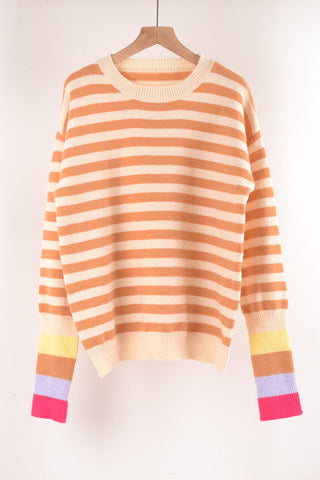 Warm Spice Striped Round Neck Sweater, Trendsi - A Blissfully Beautiful Boutique