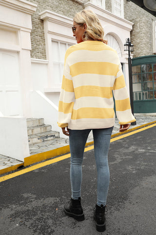 Striped Balloon Sleeve Knit Pullover, Trendsi - A Blissfully Beautiful Boutique