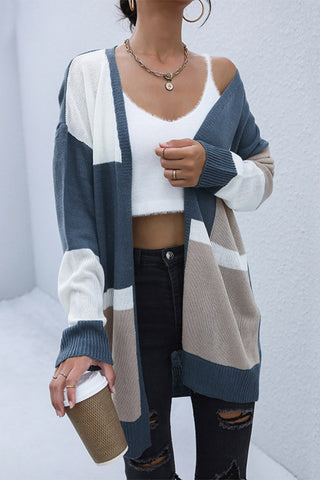 Color Block Dropped Shoulder Cardigan, Trendsi - A Blissfully Beautiful Boutique