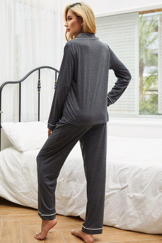 Contrast Piping Button Down Top and Pants Loungewear Set, Trendsi - A Blissfully Beautiful Boutique