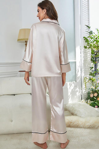 Contrast Piping Button-Up Top and Pants Pajama Set, Trendsi - A Blissfully Beautiful Boutique